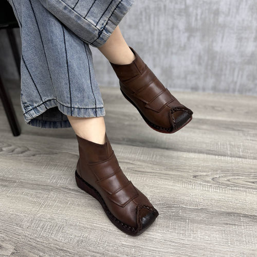 坡跟民族风妈妈后拉链短靴子女