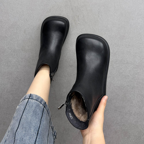 真皮东北厚底大毛短靴女