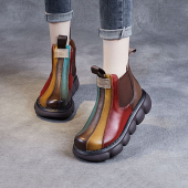 艺鞜2026年秋季 真皮切尔西厚底皮靴拼色彩虹松糕泡泡底短靴女 新款