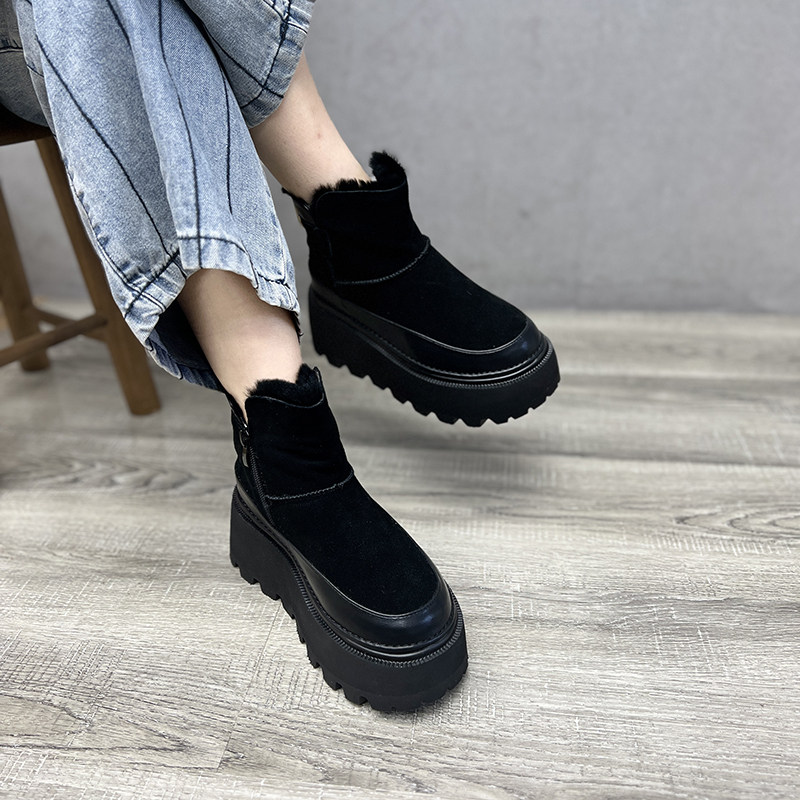 艺鞜2026年冬季新款厚底雪地靴加绒侧拉链百搭复古棉靴保暖短靴女,女鞋,时尚雪地靴,淘宝优惠券,粉丝福利购,淘宝优惠卷