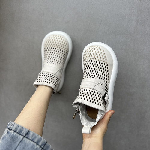 松糕小白鞋镂空大圆头娃娃凉靴女