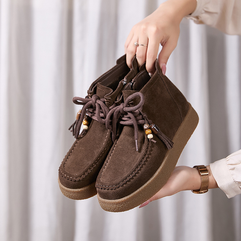 厚底高帮袋鼠鞋加绒保暖女棉鞋