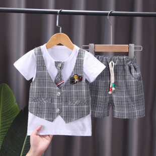 儿童西装 英伦风帅气小西服花童礼服男宝宝衣服一周岁 套装 男童夏季