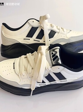 Adidas阿迪达斯男女款Lite Shuffle经典黑白运动休闲鞋板鞋KH9022