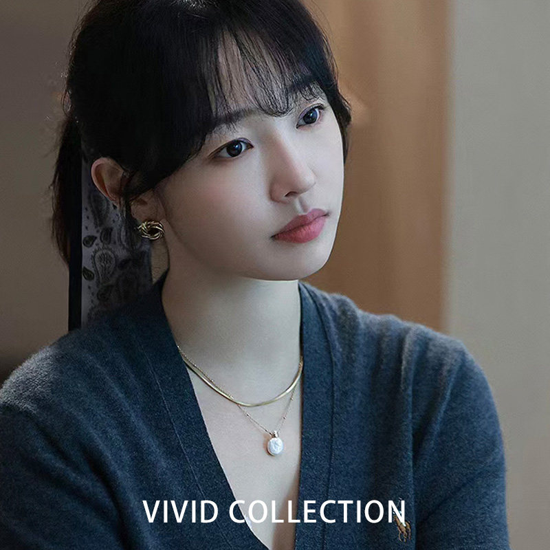 新款|超气质白百何骄阳伴我法式淡水纽扣珍珠吊坠蛇骨链叠戴项链