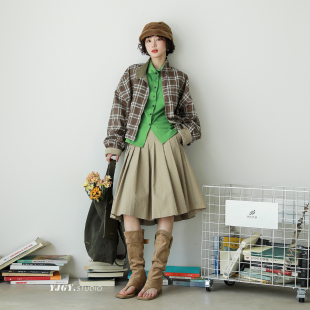 子夹克百褶半裙套装 小众设计两面穿复古立领短外套女秋冬工装 风格