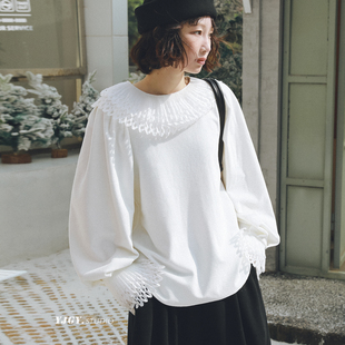 小众设计感双层羽毛花边娃娃领黑衬衫 独特加厚上衣高级感衬衣 法式