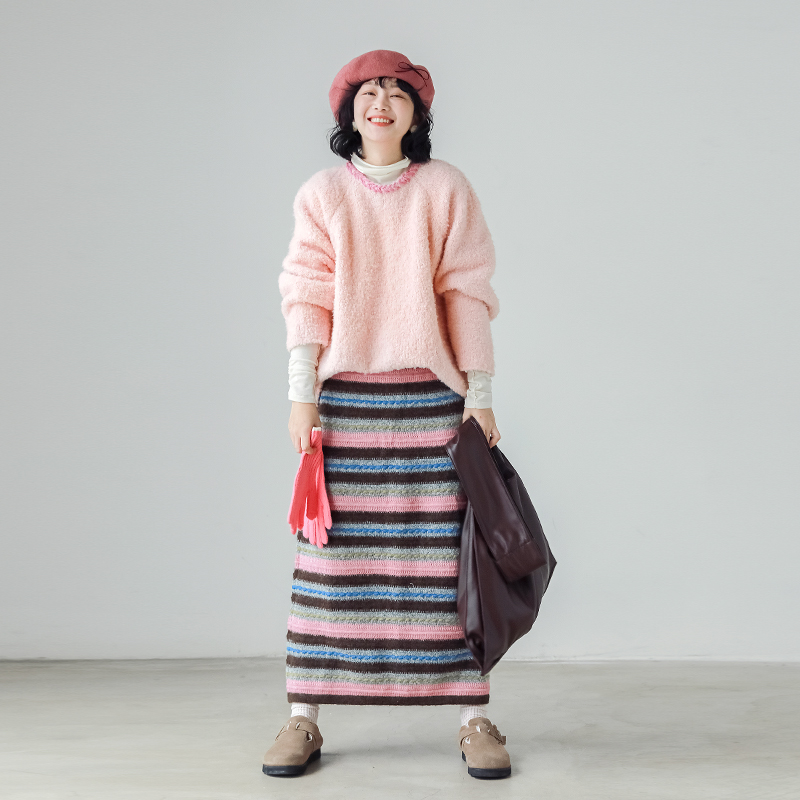 印计谷羽 设计师原创羊毛针织刺绣毛衣女冬显瘦百搭套头毛衫F1019
