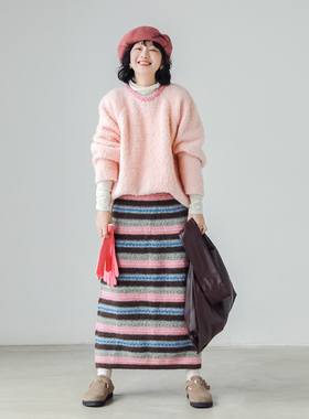 印计谷羽 设计师原创羊毛针织刺绣毛衣女冬显瘦百搭套头毛衫F1019