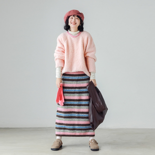 印计谷羽 F1019 设计师原创羊毛针织刺绣毛衣女冬显瘦百搭套头毛衫