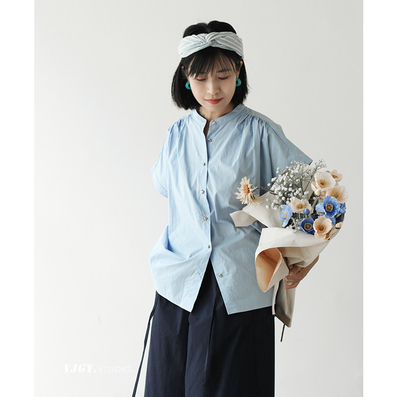 印计谷羽 韩版日系百搭短袖衬衫女夏显瘦文艺设计感裙裤套装F637