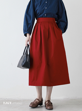 印计谷羽 2024新款夏季半裙女设计感小众红色a字裙休闲半身裙F657