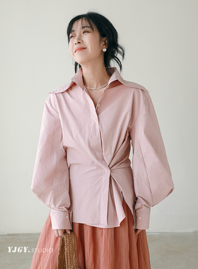 印计谷羽 粉色衬衫女2024春装新款长袖衬衣高级感小众上衣F833