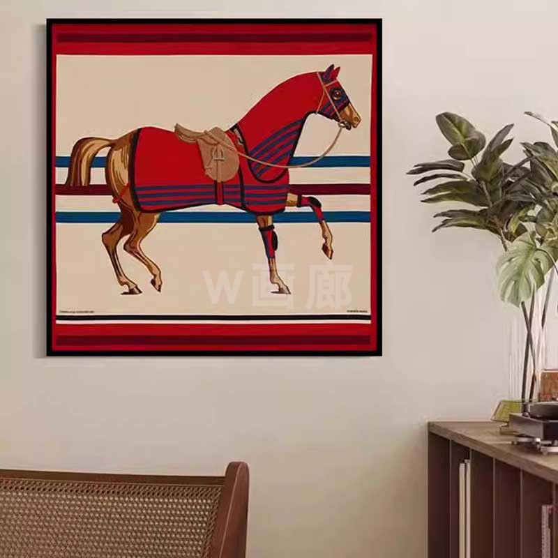 中古风抽象骏马马到成功客厅复古装饰画书房玄关动物轻奢卧室挂画图片
