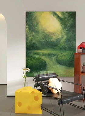 现代简约绿色流水生财客厅装饰画小众卧室壁画森系植物玄关挂画