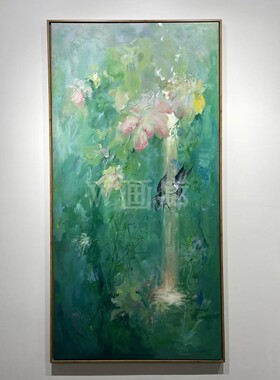 《幽绿花畔》新中式抽象小清新装饰画绿色客厅背景画玄关挂画