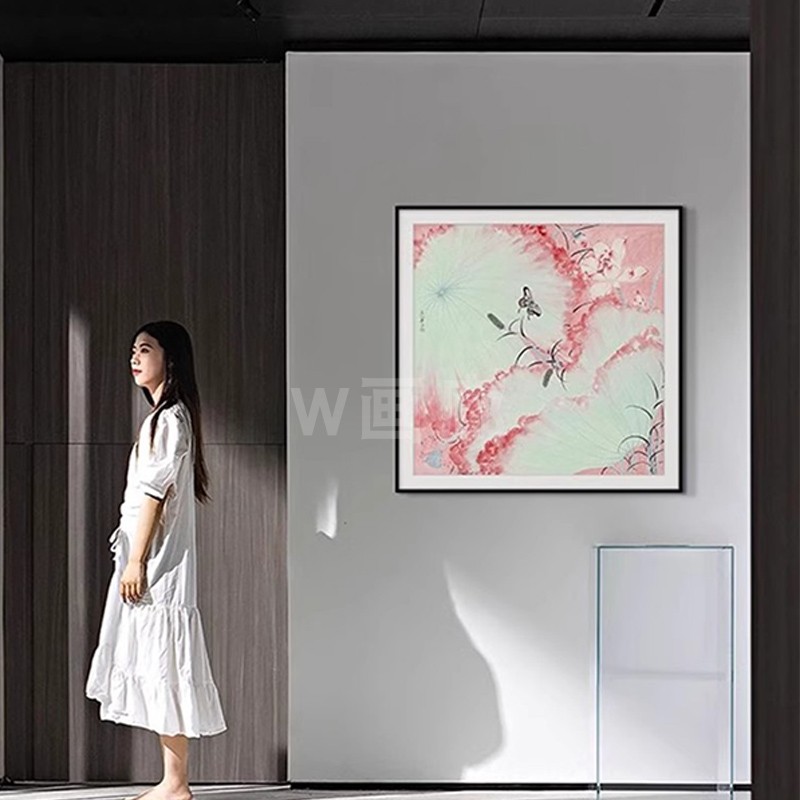新中式荷花客厅沙发装饰画小众卧室壁画艺术挂画入户玄关简约现代图片