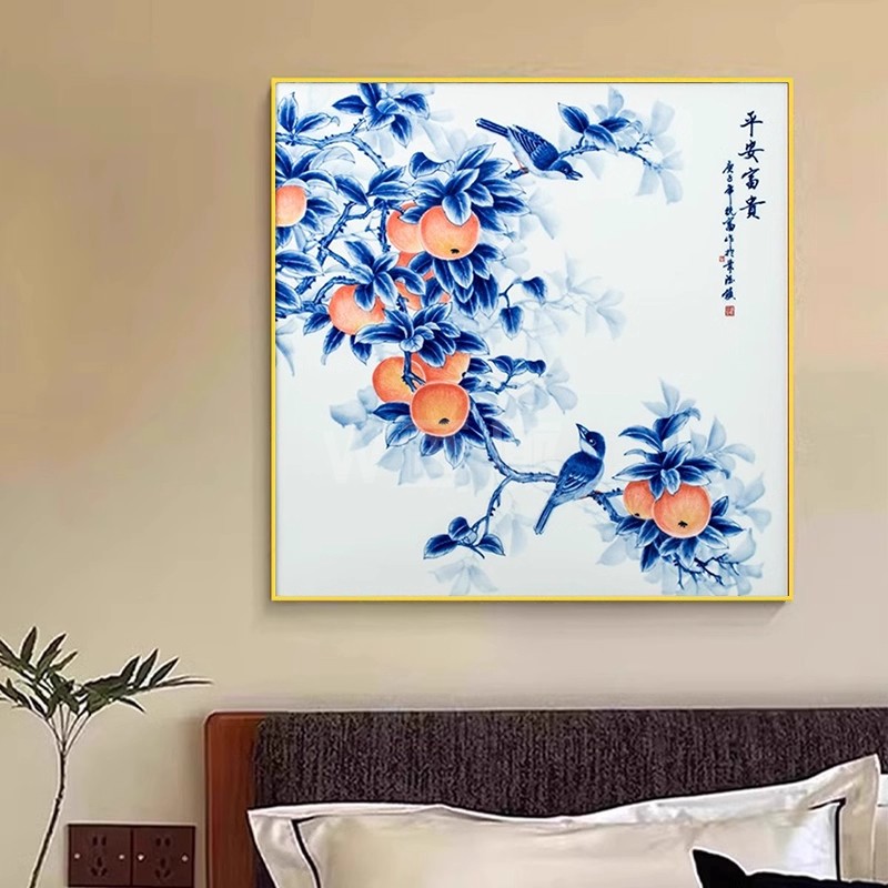 景德镇陶瓷器现代简约青花瓷平安富贵装饰画客厅沙发背景墙装饰画图片