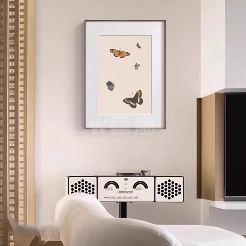 蝴蝶装饰画法式中古风小众艺术画素描植物飞鸟风景画客厅卧室挂画图片