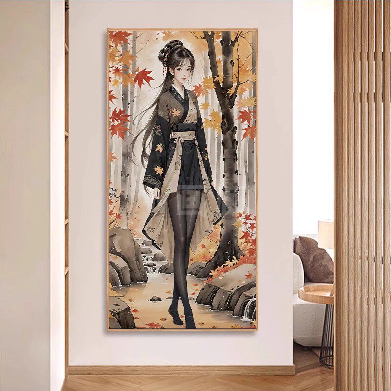 黑丝仕女图装饰画新中式古风美女恶搞搞笑黑丝美女画像正对门挂画