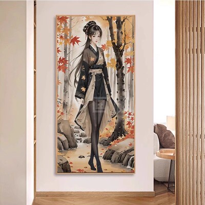 黑丝仕女图装饰画新中式古风美女恶搞搞笑黑丝美女画像正对门挂画