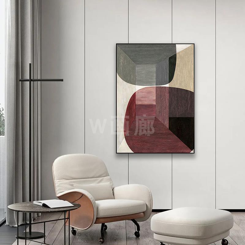 现代轻奢高档色块拼接沙发背景墙壁装饰挂画玄关过道走廊超大单幅图片