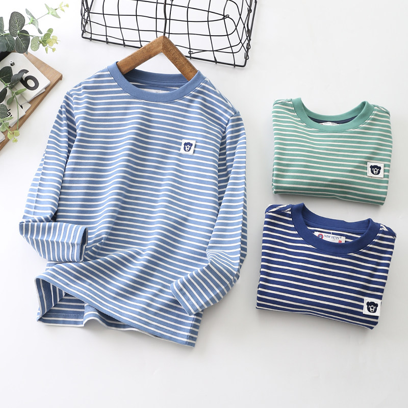 新疆长绒棉条纹长袖T恤打底衫