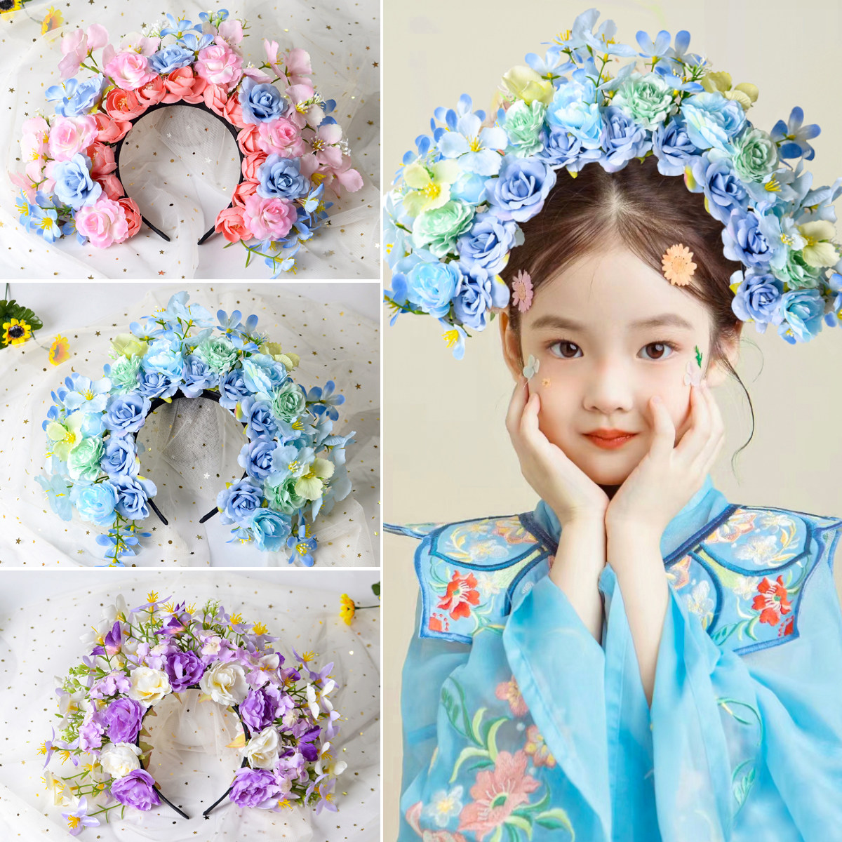 浔埔儿童簪花头饰成品写真拍照发箍配饰花环汉服发饰古风闽南头箍
