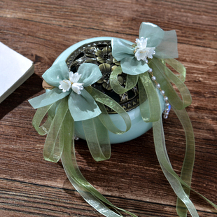 儿童头饰汉服古风绿色蝴蝶结飘带发夹中国国风发饰女童配饰品