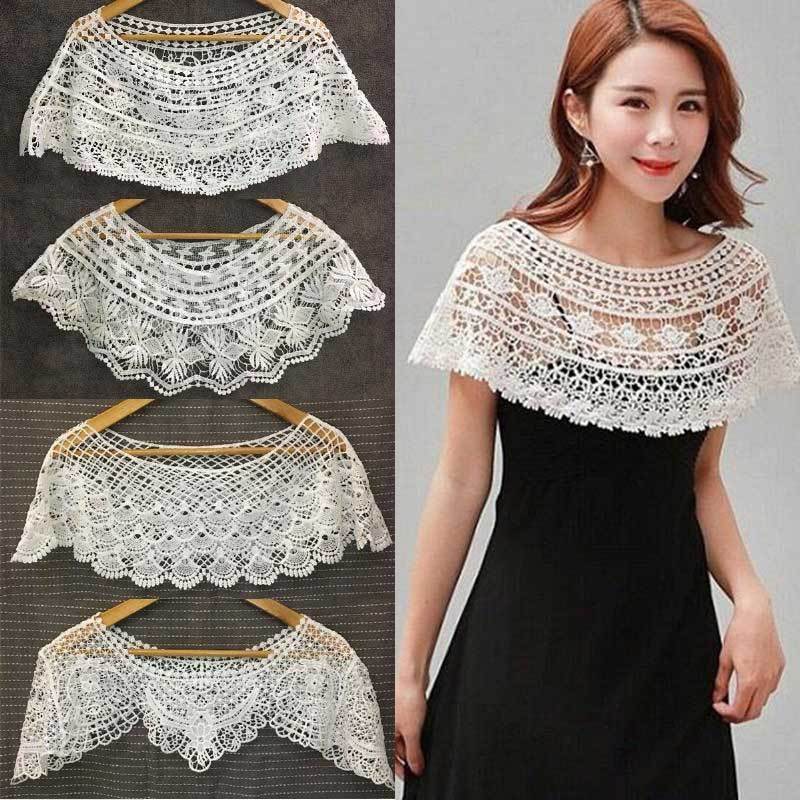 胖mm夏秋季韩版百搭蕾丝小披肩女镂空短款针织衫小坎肩外套钩花罩