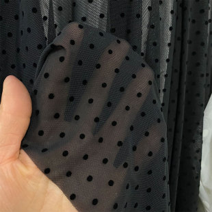 韩进口弹力网纱波点植绒布料柔垂亲肤半透明打底衫舞蹈连衣裙面料