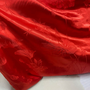 进口大红提花棉醋酸缎春夏爽滑光泽真丝感连衣裙礼服设计师布面料