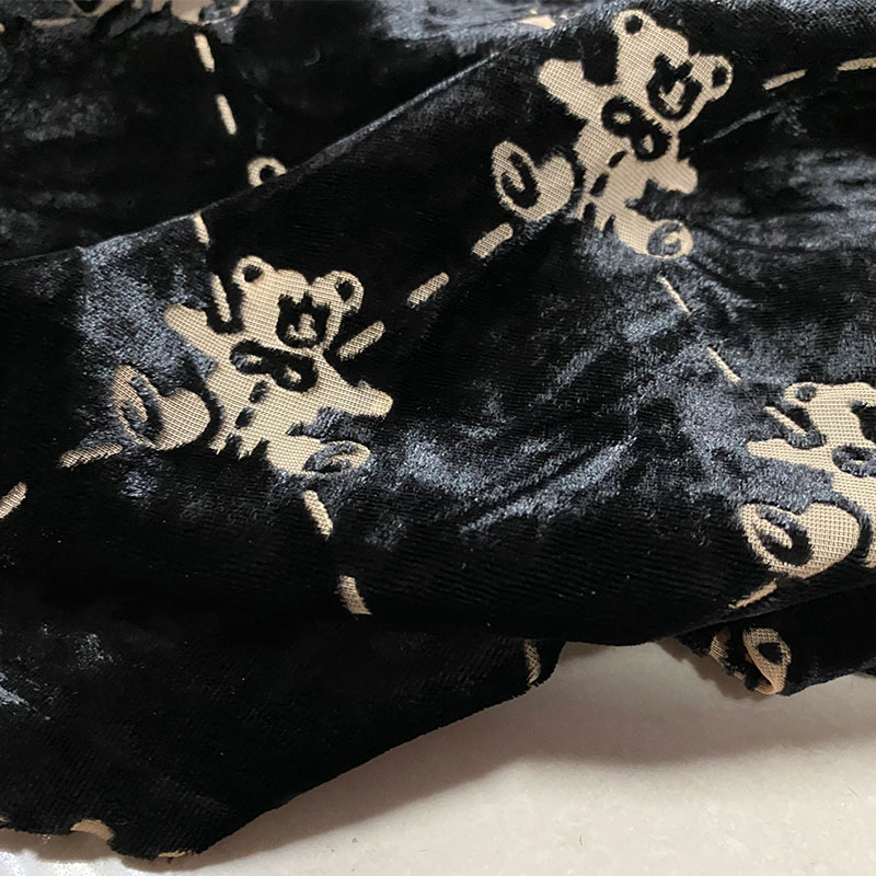 进口烂花丝绒布料黑色超柔绒面纯棉烧花真丝绒上衣连衣裙服装面料