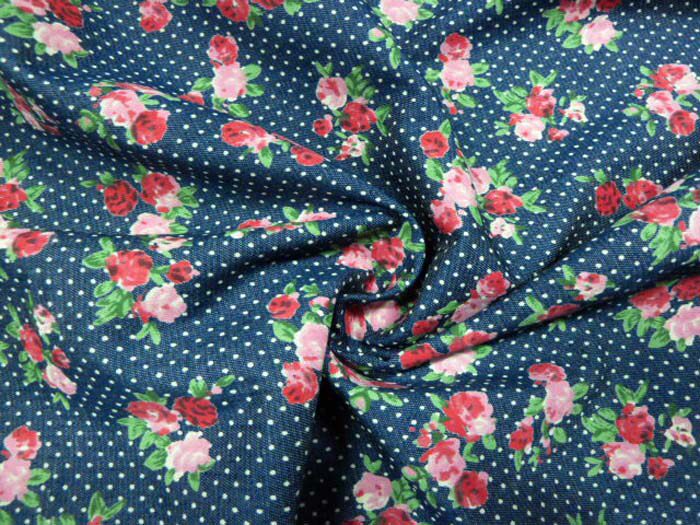 新品进口牛仔面料 纯棉服装薄裤裙子夏季花色水洗印花布 衬衫布料