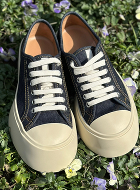 mona同款丑萌大头鞋2025新款牛仔帆布鞋女厚底松糕鞋休闲系带单鞋