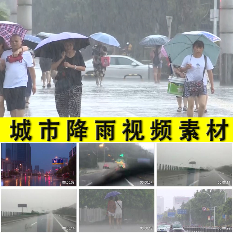 城市降雨下雨落雨下大雨下暴雨中人们行走奔跑避雨景实拍视频素材