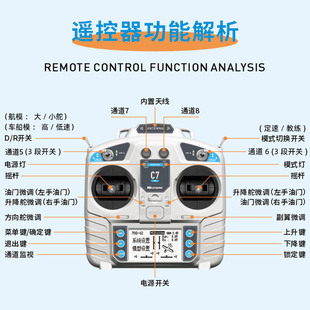 MC7遥控器mini 8通道2.4g航模接收机可配自稳固定翼车船割草机 6C