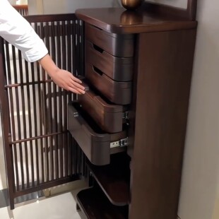 新中式乌金木五斗柜收纳边柜客厅卧室带镜子角柜储物柜新潮落地柜