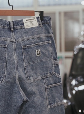 #DBEA[work longs]复古水洗褪色工装多口袋工装牛仔裤90s街头