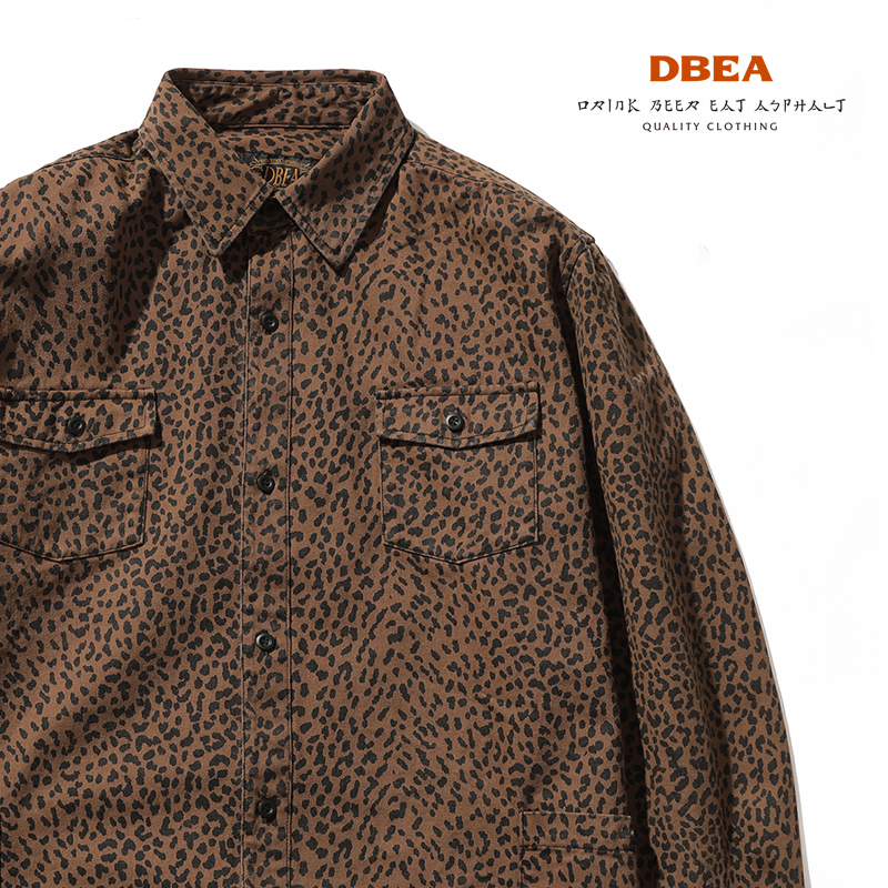 纯棉豹纹工装街头复古衬衫