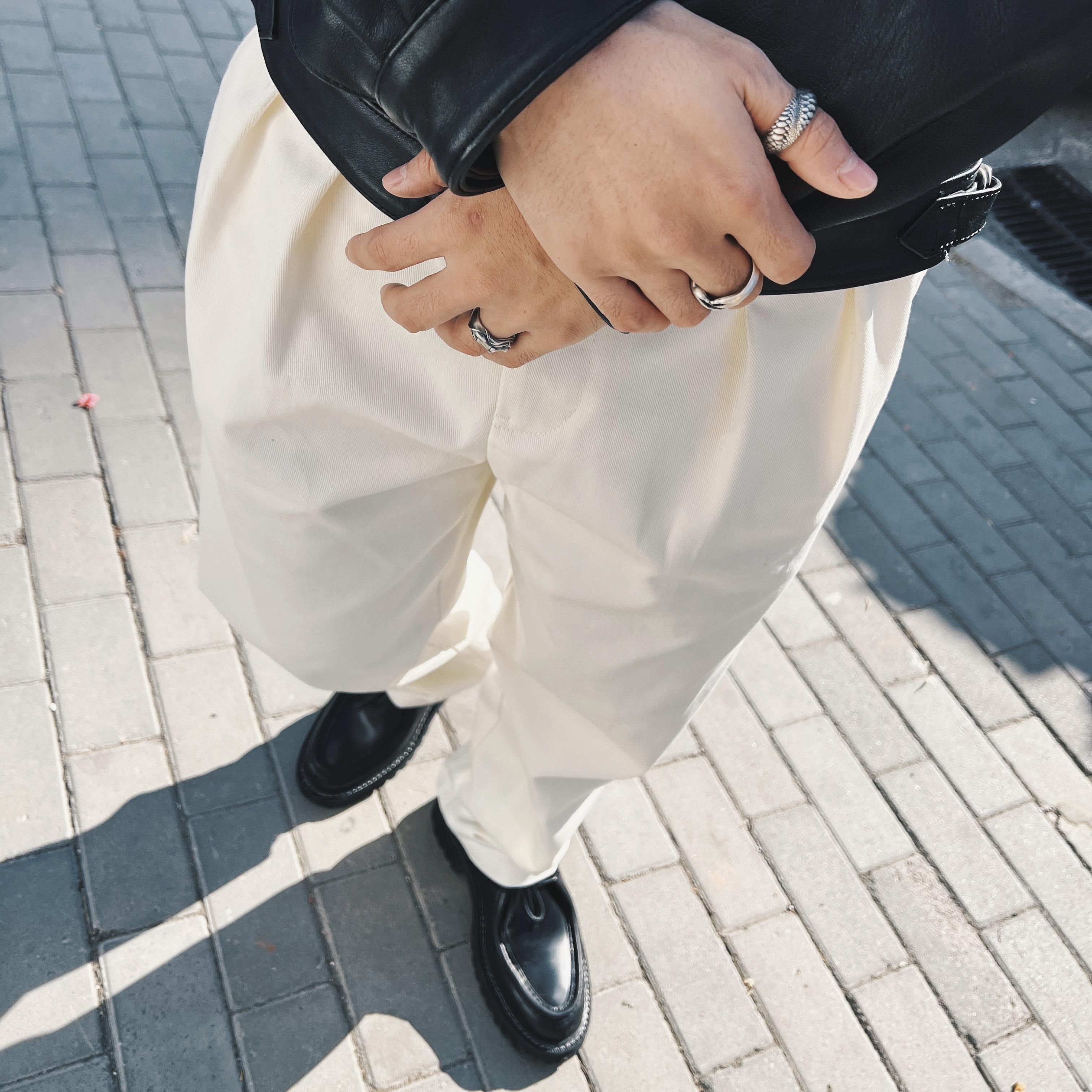 双摺宽裤重磅高腰西裤款街头复古