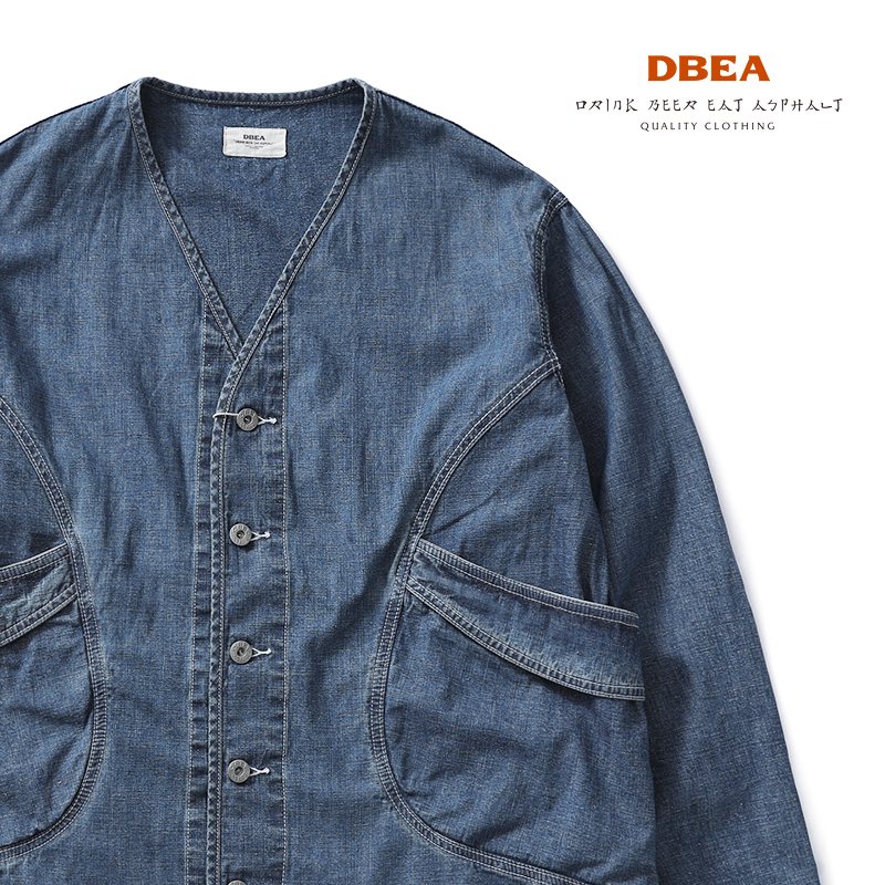 复古牛仔布薄款v领随vintage开衫