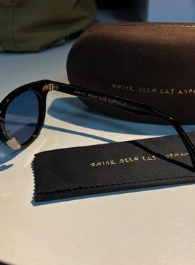 复古圆片方框钛合金鼻托板材墨镜