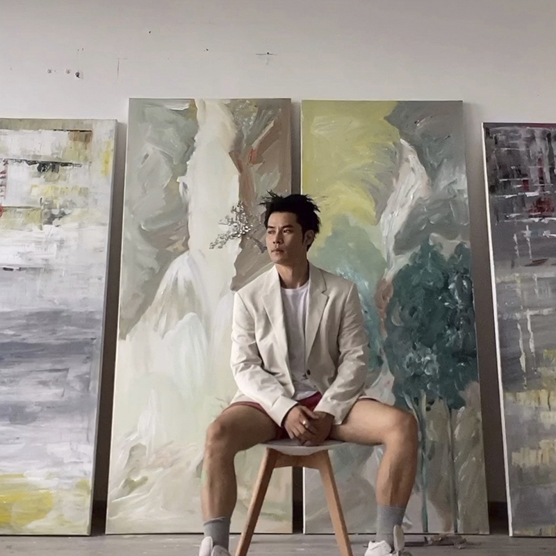 G.ART原创手绘高山流水抽象油画简约现代挂画丙烯装饰画玄关定制图片