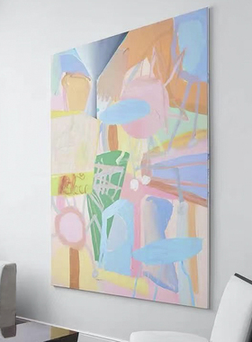 现代抽象艺术手绘艺术装饰画客厅卧室挂画多巴胺风彩色几何图案