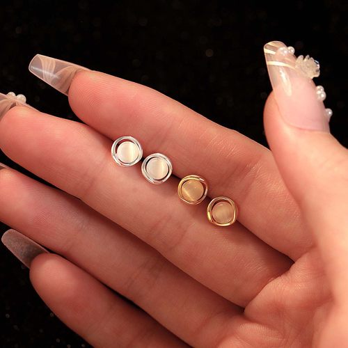 s999纯银猫眼石耳钉韩版轻奢