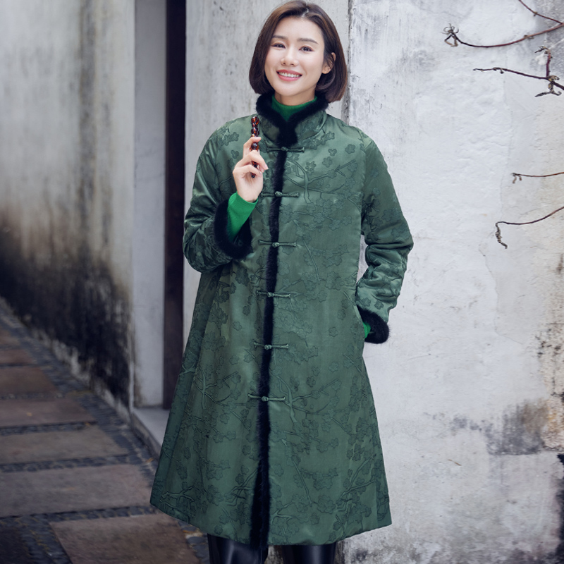 2024年秋冬样衣真丝提花开襟圆领短款上衣中式复古唐装棉衣女外套