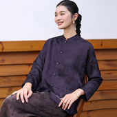 上衣 女长袖 菲伊唐真丝交织提花缎新中式 改良文艺复古立领对襟唐装