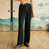 女真丝宽松垂感显瘦百搭真丝绒直筒系带拖地松紧长裤 秋新款 阔腿裤