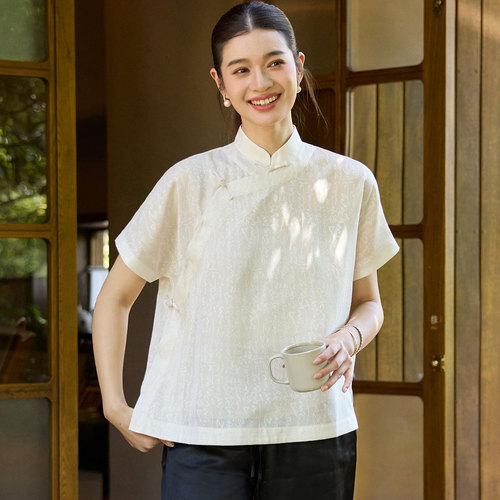 菲伊唐真丝手工绞罗夏衬衫女上衣